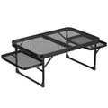 Camping Table with Wing Panels, Folding Short Picnic Table/Outdoor Table with 2 Side Panels, Sturdy Metal Low Table for Sitting, Easy Carry, Waterproof and Heat Resistant