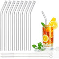 DONQL 8 Pcs Glass Straws Reusable Glass Straw Drinking Straws with 20cm Length Eco Friendly with 2 Cleaning Brushes Transparent Clear Straws Perfect for Milk Coffee Coctail
