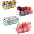 Puricon Refrigerator Storage Bins (4 Pack), Clear Stackable Plastic Freezer Organizer Food Storage Containers with Handles for Fridge Freezer Kitchen Cabinets -Clear