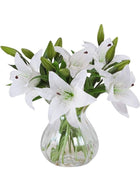 XiuWoo 5 Pcs Artificial Lily with 3 Buds Full Bloom Real Touch Latex Flowers White