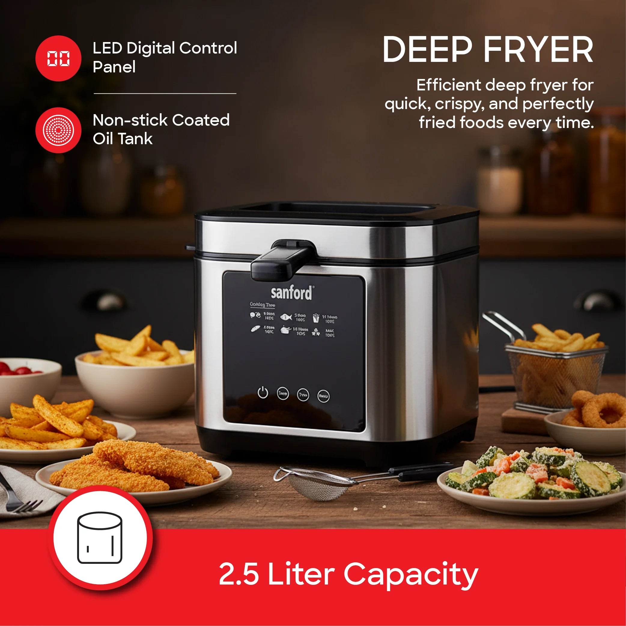 Sanford 1200W 2.5L Deep Fryer with LED Touch Screen and Timer | SF1304DF