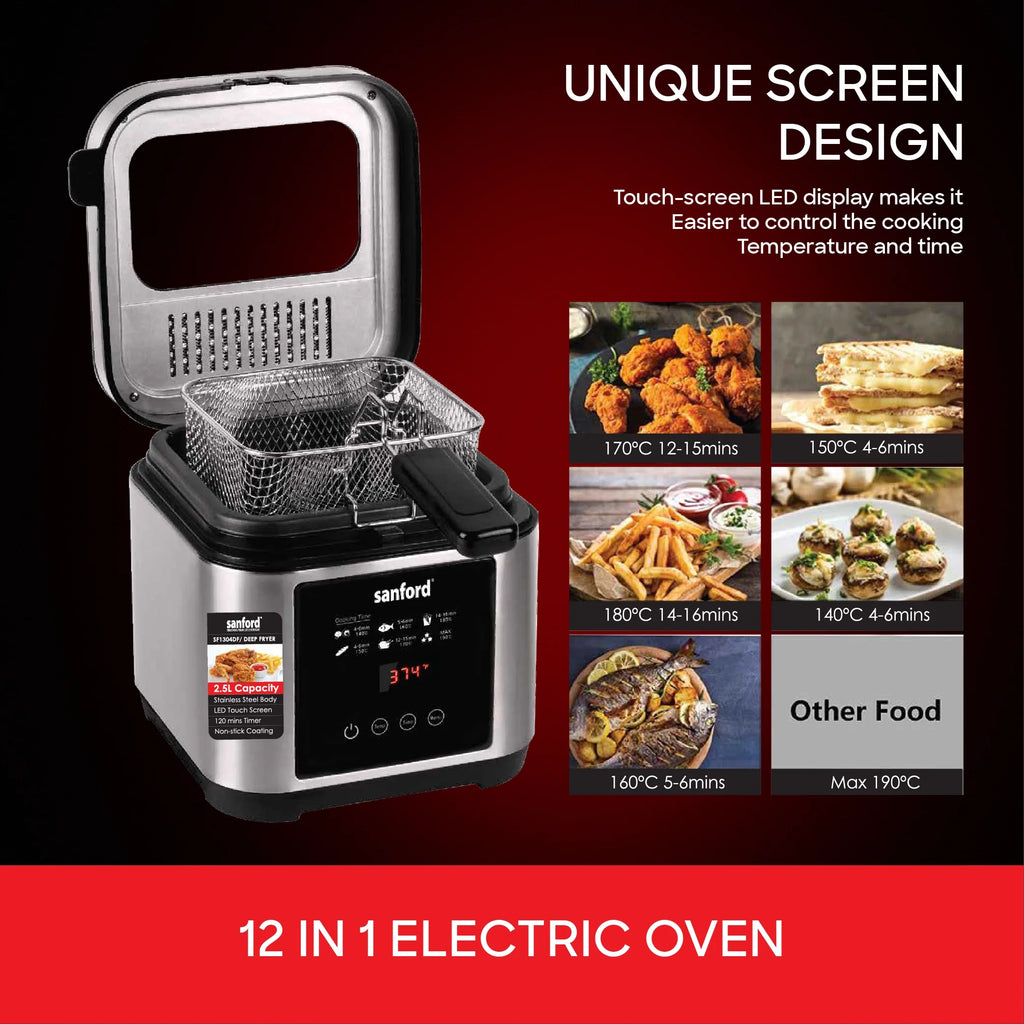 Sanford 1200W 2.5L Deep Fryer with LED Touch Screen and Timer | SF1304DF