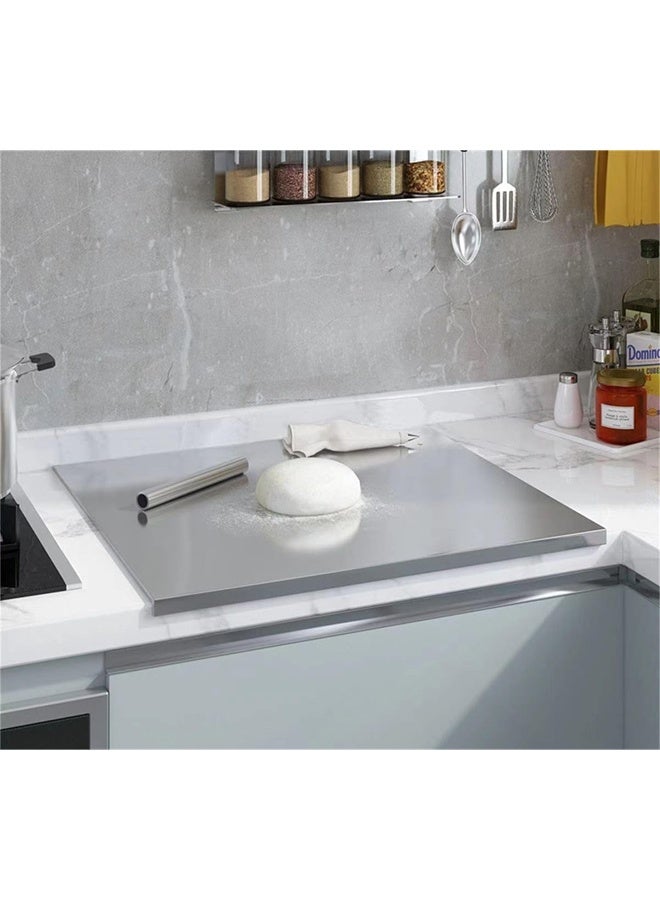 DUNISO Stainless Steel Cutting Board with Lip, chopping board for Kitchen,L Shape Pastry Board，Kneading Board Cutting Mats，Rust Proof, Sturdy and Durable, Easy to Clean，Suitable for Meat, Fruits, Vegetables, Bread, and Baking，40 * 30CM