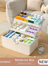 DUNISO Medicine Box Plastic Medicine Storage Box Family Emergency Kit Medical Kit 3 Layers Home First Aid Box Child Proof Medicine Box Organizer Pill Case with Compartments and Handle