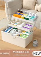 DUNISO Medicine Box Plastic Medicine Storage Box Family Emergency Kit Medical Kit 3 Layers Home First Aid Box Child Proof Medicine Box Organizer Pill Case with Compartments and Handle