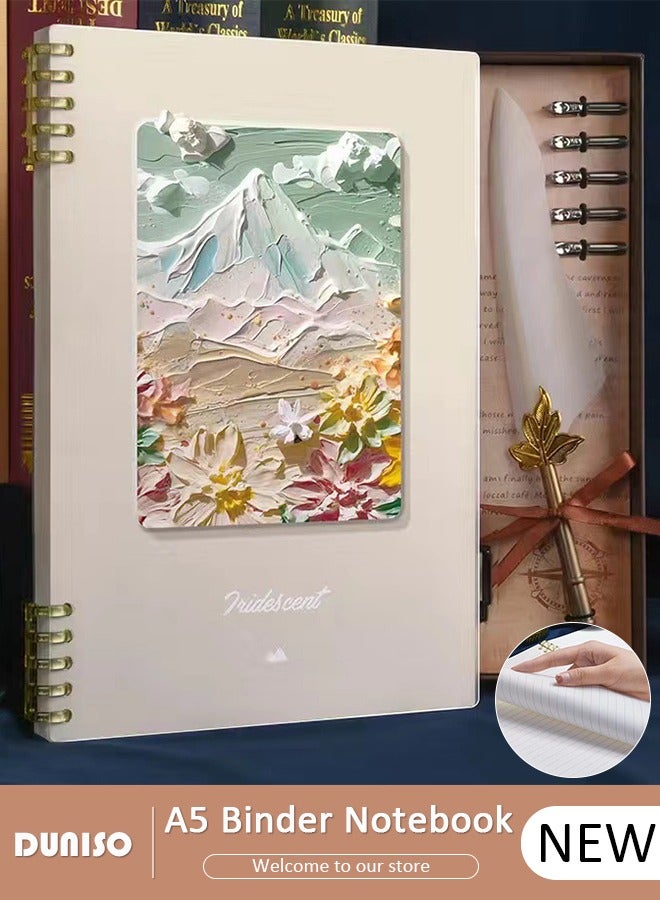DUNISO A5 80 Pages Loose Leaf Notebook with Waterproof Case Simple Student Loose Leaf Paper Diary Round Hole Removable Loose-Leaf Notebook Business Notebook for Student Office Writing
