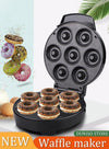 DUNISO Donut maker, electric pancake maker, 7 hole waffle maker, non stick surface, double sided heating, 1200w, suitable for breakfast baking restaurant kitchens, black