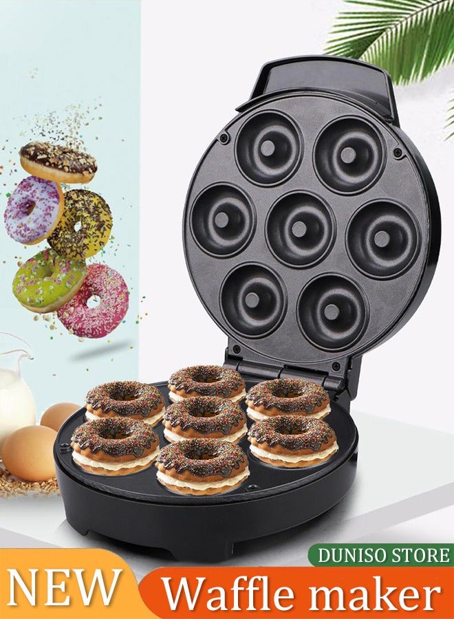 DUNISO Donut maker, electric pancake maker, 7 hole waffle maker, non stick surface, double sided heating, 1200w, suitable for breakfast baking restaurant kitchens, black