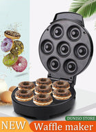 DUNISO Donut maker, electric pancake maker, 7 hole waffle maker, non stick surface, double sided heating, 1200w, suitable for breakfast baking restaurant kitchens, black