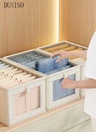 DUNISO 3-piece foldable wardrobe storage box, clothing storage and organizing box, with visible transparent lid for easy searching, washable with fixed handle storage box, used for storing clothing and toys - Image 3