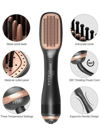 JOY PROFESSIONAL 2-in-1 Hair Styling Brush – Heated Straightening & Curling Comb with Fast Heating Ceramic Plates, Anti-Frizz Technology, Adjustable