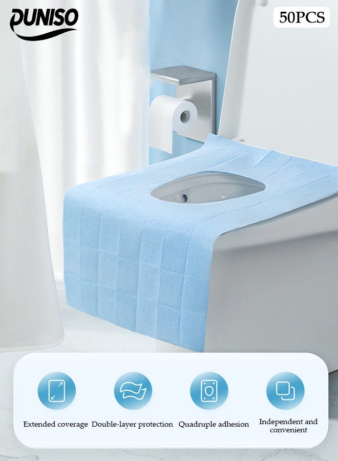 DUNISO 50 Pcs Disposable Toilet Seat Covers,Waterproof Restroom Pad,Double Layer Water and Dirt Isolation，Perfect For Travel Outdoor Public Restrooms for Kids Potty Training ，Pregnant Woman and Adult，Blue