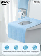 DUNISO 50 Pcs Disposable Toilet Seat Covers,Waterproof Restroom Pad,Double Layer Water and Dirt Isolation，Perfect For Travel Outdoor Public Restrooms for Kids Potty Training ，Pregnant Woman and Adult，Blue