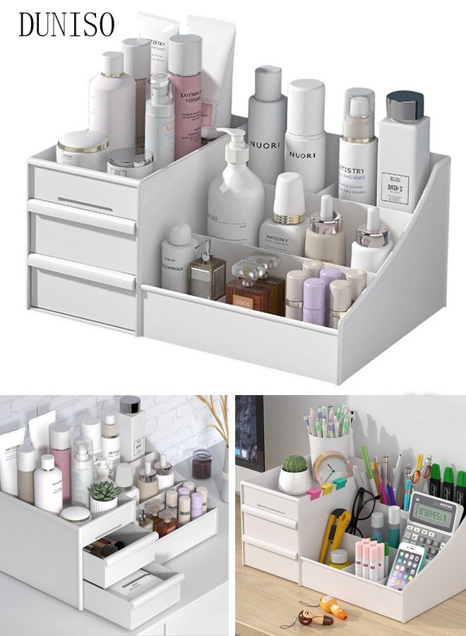 DUNISO Makeup Organizer, Cosmetic Desk Storage Box with Drawers Skincare Organizers for Dressing Table, Countertop, Bathroom Counter, Vanity Holder for Brushes, Lotions, Lipstick, Perfume