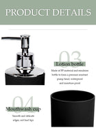 DUNISO 4 pieces of Bathroom accessories set, toiletries gift set, plastic and ABS bathroom storage set, with lotion bottle, toothbrush holder, mouthwash cup, soap tray (black) - Image 4
