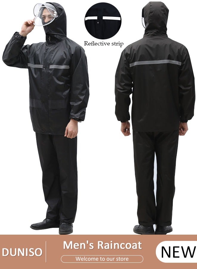 DUNISO Rain Suit Jacket and Trouser Suit Raincoat Hooded Rain Poncho Lightweight Emergency Jacket for Men and Women Outdoor All-Sport Waterproof Breathable Anti-storm