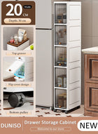 DUNISO 5-Tier Narrow Storage Cabinet with Movable Wheels Can Brake, 90 ° Flip Panel Moisture-Proof Dust-Proof Slim Plastic Organizer for Bathroom,Kitchen, Laundry, Ideal for Small Spaces