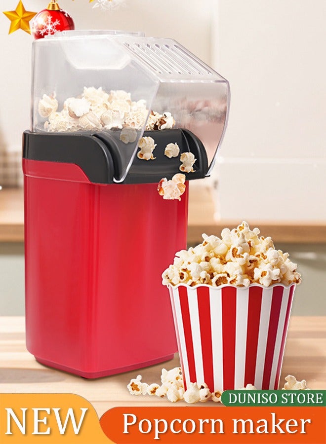 DUNISO Hot air popcorn machine, home mini children's DIY electric popcorn machine, non stick inner pot, no need for oil and water, suitable for families, cafes, restaurants, and gatherings, red