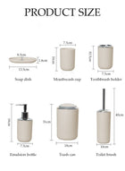DUNISO 6 Pieces of Bathroom Accessories Set，Plastic Gift Set，Smooth Circular Electroplated Bathroom Set，With Trash Can, Soap Dish, Toilet Brush, Mouthwash Cup, Lotion Bottle, Toothbrush Holder，Off White - Image 2
