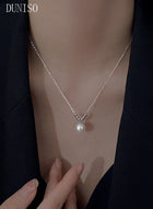 DUNISO Pearl Necklace 925 Sterling Silver Choker Necklace Silver Choker Chain Pearl Pendant Necklace Simple Necklace Chain Jewelry for Women Teen Girls - Image 2