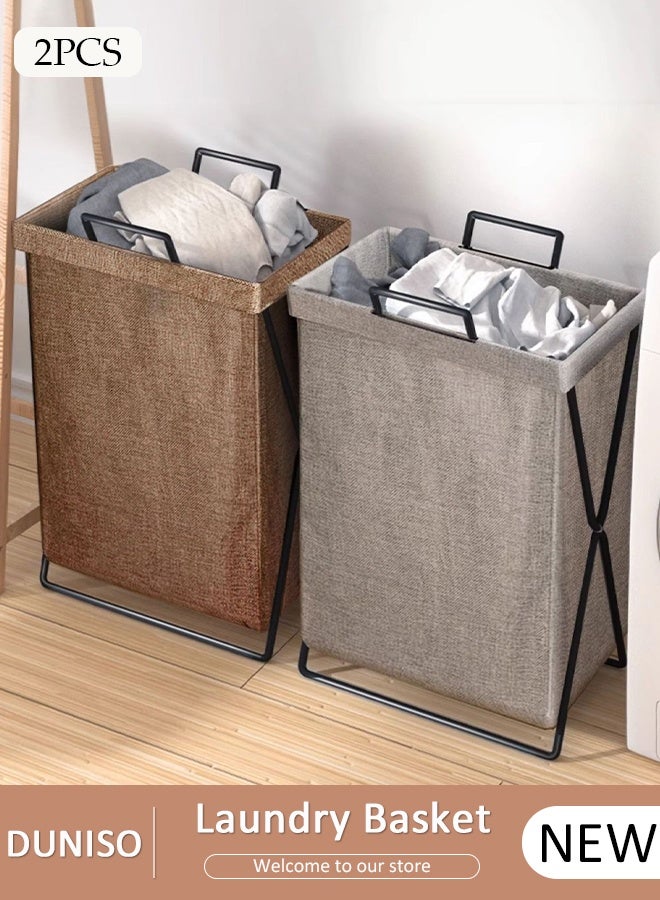 DUNISO 2 Pack Foldable Laundry Baskets With Stainless Steel Frame And Handle, Laundry Hamper Bag Washing Bin Clothes Bag Organizer Storage Wash Basket Hamper for Clothes Toys