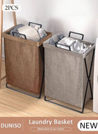 DUNISO 2 Pack Foldable Laundry Baskets With Stainless Steel Frame And Handle, Laundry Hamper Bag Washing Bin Clothes Bag Organizer Storage Wash Basket Hamper for Clothes Toys