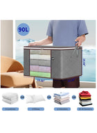 DUNISO 6-Piece Large Capacity Storage Box for Clothes Foldable Blanket Storage Bags Closet Organizer Storage Containers with Lids and Handle, Clear Window for Blankets ,Clothes, Bedding.(Grey)90L - Image 3
