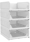 DUNISO 4 Pcs Stackable Plastic Storage Basket,Large Foldable Closet Organizer, Stackable Drawer，Durable and Sturdy, Saving Space，for Wardrobe Cabinet Kitchen Bathroom Office，42.5*33.5*18.5cm，White