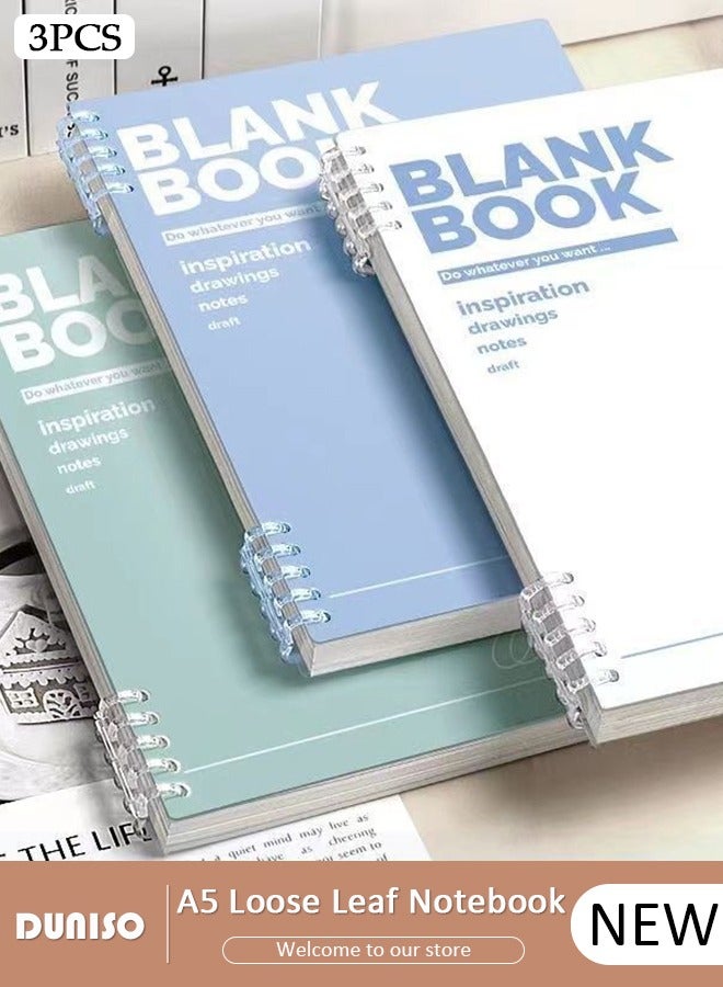 DUNISO 3pcs A5 Student Specific Loose Leaf Notebook,Loose Leaf Replacement Core Notebook with Thick Horizontal Grid,Non Irritating, Detachable,60Sheets/120Pages Loose-Leaf Paper,80gsm White Paper
