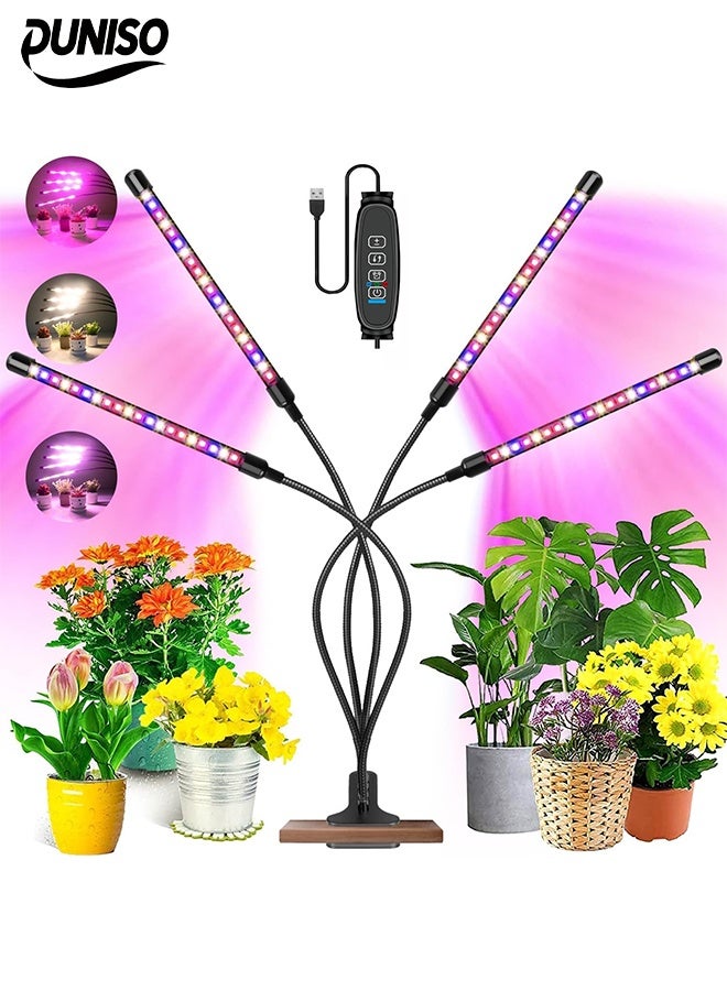 DUNISO Grow Lights For Indoor Plants，4 Head Led Grow Light，3/9/12h Timer,9 Dimmable Levels, 3 Lighting Mode﻿，Can Rotate 360 °，Suitable for Balconies, Greenhouses, Darkrooms, and Offices