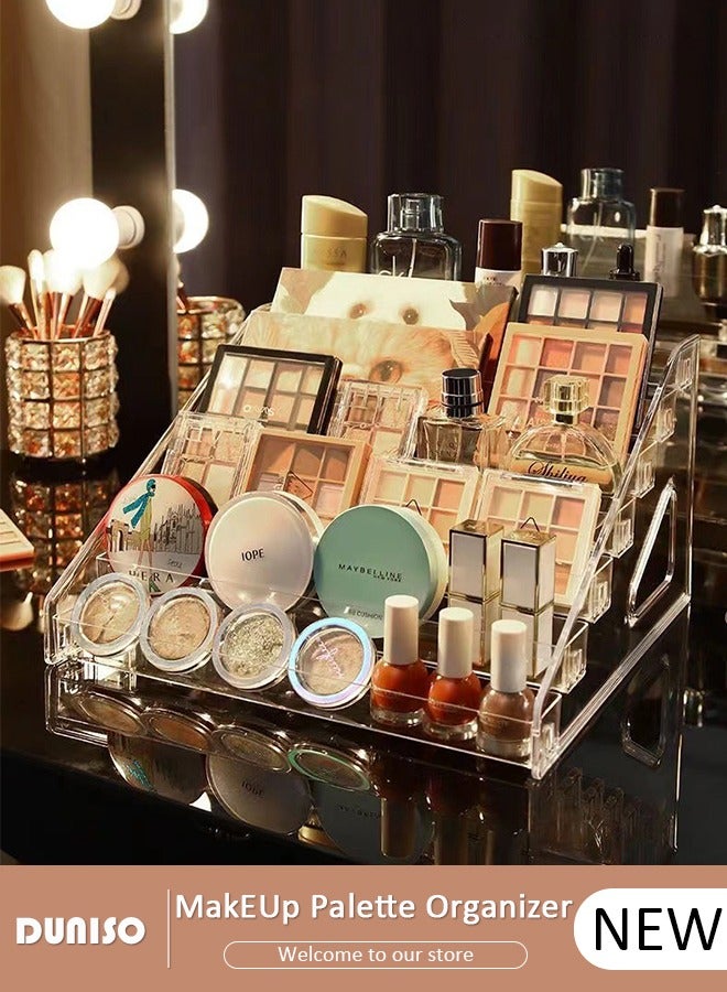 DUNISO Makeup Organizer for Eyeshadow Palette and Lipstick Organizer, 7 Section Divided Makeup Palette Organizer,Transparent Cosmetic Organizer for Vanity Drawer Countertop Modern Cosmetics Storage