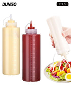DUNISO 2 Pack 1000ml Plastic Squeeze Condiment Bottles, Clear Multi-purpose Sauce Dispensers  for Syrup, Ketchup ,Dressing Oil and Honey,Leak proof and Portable