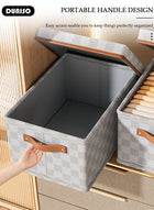 DUNISO 2 Pack Closet Storage Box with Lid and Handle, Stackable Wardrobe Clothes Organizer, Foldable Closet Storage Basket, Cube Storage Bins for Clothing, T-Shirt, Jeans, Sweaters, Toys & Books (18L) - Image 3