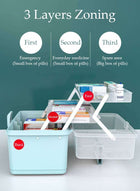DUNISO Medicine Box Plastic Medicine Storage Box Family Emergency Kit Medical Kit 3 Layers Home First Aid Box Child Proof Medicine Box Organizer Pill Case with Compartments and Handle - Image 2