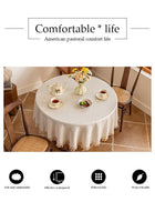 DUNISO Cotton linen tablecloth, tassel jacquard round table tablecloth, waterproof and dustproof, suitable for kitchen, dining room, home，terrace， diameter 150cm, beige - Image 3