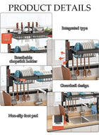 DUNISO 2-Tier Over The Sink Dish Drying Rack ,Adjustable Organizer Storage for Kitchen ,Tableware Drainer with Hook and Cutlery Basket (Black) 65*32*52.5cm - Image 3
