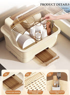 DUNISO Dish Drying Rack with Lid, Large Dish Rack for Kitchen Cabinets, Plastic Dish Drainer with Drainboard Tray, Kitchen Plate Cup Tray Cutlery Drainer, Space Saving Kitchen Countertop Organizer, Dustproof Nursing Baby Bottle Drying Rack Storage Box - Image 4