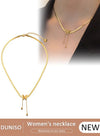 DUNISO Elegant Gold Color Round Pendant Necklace Clavicle Chain for Women Jewelry Wedding Gift