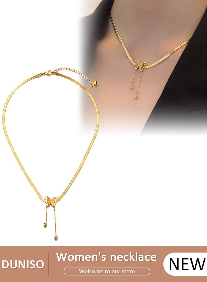 DUNISO Elegant Gold Color Round Pendant Necklace Clavicle Chain for Women Jewelry Wedding Gift