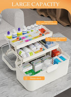 DUNISO Medicine Box Plastic Medicine Storage Box Family Emergency Kit Medical Kit 3 Layers Home First Aid Box Child Proof Medicine Box Organizer Pill Case with Compartments and Handle - Image 2