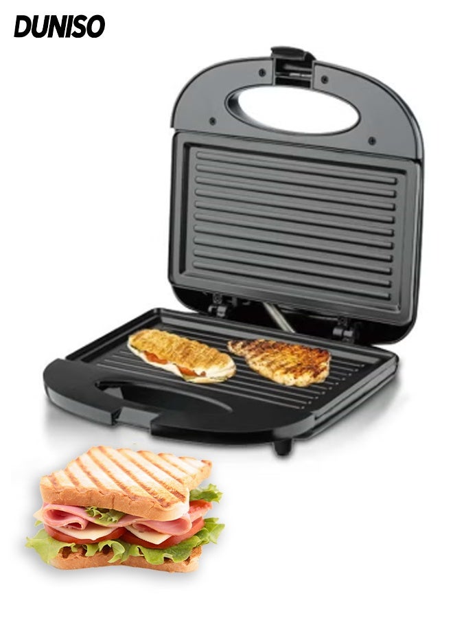 DUNISO Sandwich Maker，2 Slice Grill Maker，Personal Breakfast Bread Toaster， Non Stick，for Making Sandwiches, Bread Toast，Black