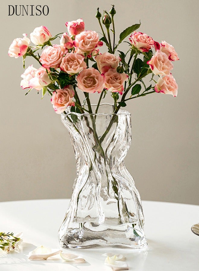 DUNISO Creative Clear Glass Vase Craft Aesthetic Decorative Small Flower Vase Hydroponic Plant Desktop Ornament Metal Geometric Vase for Flowers Rose Home and Office