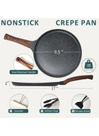 DUNISO Nonstick Crepe Pan,Marble Coated Dosa Pan,Omelette Steak Frying Egg with Ergonmic Handle,Tortilla Pan,PFOA Free, with Food Clip and Silicone Spatula,Easy to Clean,for All Stovetops,24CM - Image 2