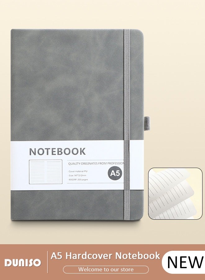 DUNISO Lined Journal Notebooks, A5 Notepad with Ribbon Bookmark Pen Loop, 80 Gsm Lined Paper, Classic PU Leather Notebooks for Women Men Travel Business Work Office