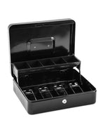 DUNISO Cash Box With Money Tray And Lock, Black Metal Steel Cash Box For Small Business, Can Store Checks, Coins, Portable Cash Storage Box With Lockable Lid