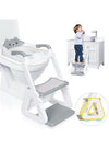 DUNISO Potty Training Seat with Ladder,Adjustable Potty Training Toilet Seat with Steps， Toddler Toilet Seat and Step with Triangle Structure，Extended Pedal & Splash Guard and Waterproof PVC Cushion，Anti-Slip，Lightweight， for Boys Girls