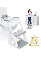 DUNISO Potty Training Seat with Ladder,Adjustable Potty Training Toilet Seat with Steps， Toddler Toilet Seat and Step with Triangle Structure，Extended Pedal & Splash Guard and Waterproof PVC Cushion，Anti-Slip，Lightweight， for Boys Girls