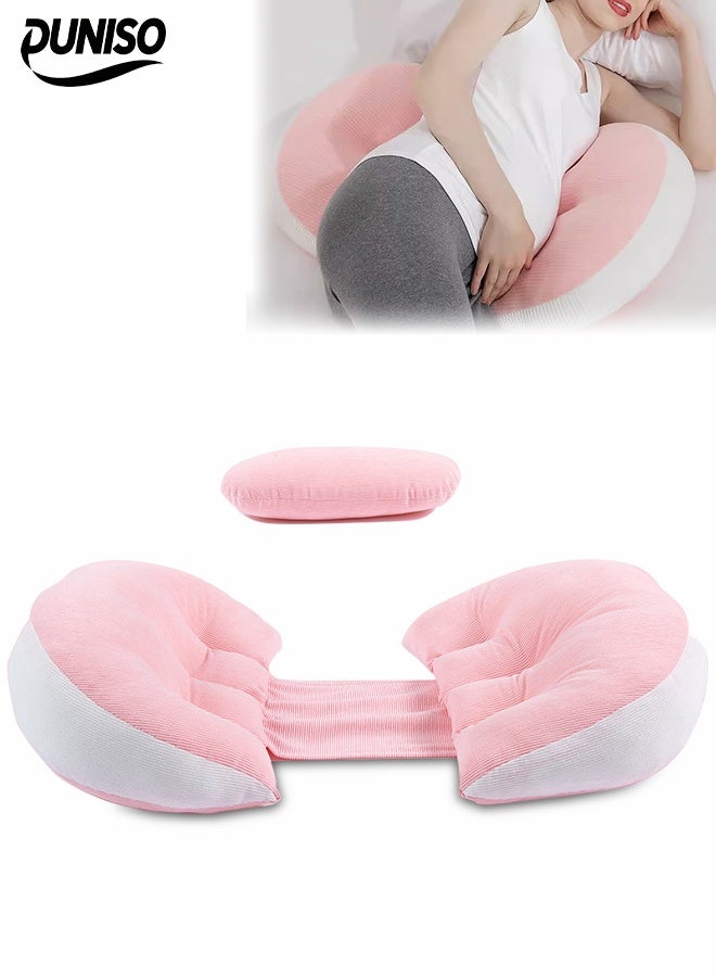 DUNISO Maternity Pillow for Sleeping, Super Soft and Comfortable Side Sleeping Support for Back, Belly, and Legs for Pregnant Women, Pregnancy Pillow with Detachable and Adjustable Pillow Cover，Romanti Pink