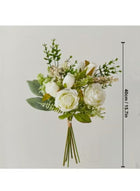 DUNISO Fake Flowers, Silk Roses Artificial Flowers, White Faux Flower Arrangement Suitable for Home Office Decoration, Dining Table Centerpiece (No Vase) - Image 2