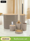 DUNISO 6 Pieces of Bathroom Accessories Set, Household Toiletries Set, Bathroom Storage Set,Sturdy and Durable， with Garbage can, Soap Dish, Toilet Brush, Mouthwash Cup, Lotion Bottle, Toothbrush Holder,Suitable for Family and Travel Use